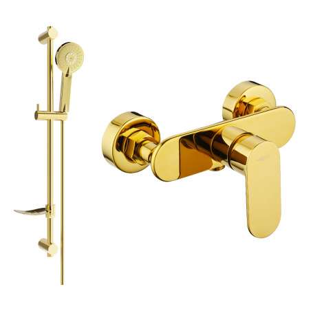 Mexen Milo DF40 shower mixer tap with shower head, Gold - 7134R40-50