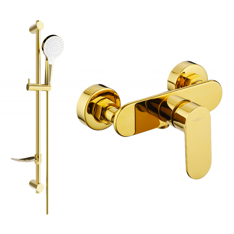 Mexen Milo DF05 shower mixer tap with shower head, Gold - 7134R05-50