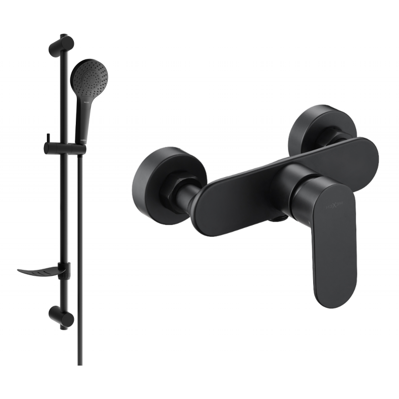 Mexen Milo DF05 shower mixer with shower set, black - 7134R05-70