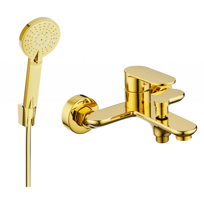 Mexen Milo R40 bathtub mixer tap with shower head, Gold - 7133R40-50