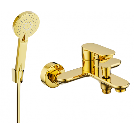 Mexen Milo R40 bath mixer with shower set, gold - 7133R40-50