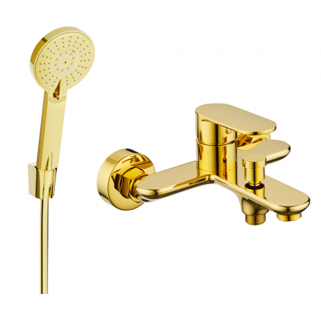Mexen Milo R40 bathtub mixer tap with shower head, Gold - 7133R40-50