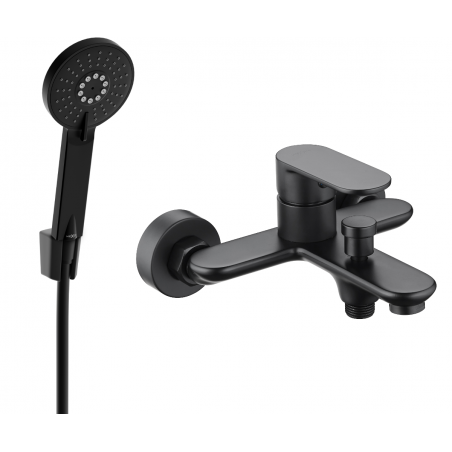 Mexen Milo R40 bathtub mixer tap with shower head, Black - 7133R40-70