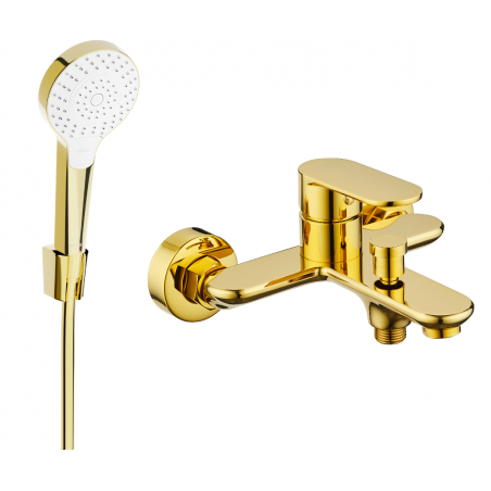 Mexen Milo R05 bathtub mixer tap with shower head, Gold - 7133R05-50