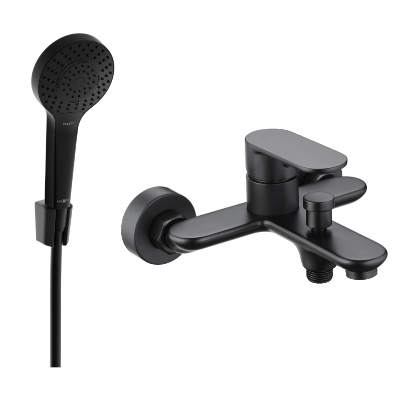Mexen Milo R05 bathtub mixer tap with shower head, Black - 7133R05-70