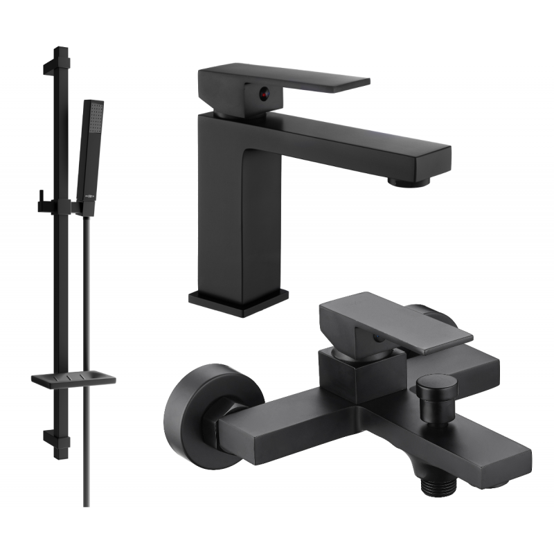 Mexen Uno DQ77 Bath Set, Black - 71403DQ77-70