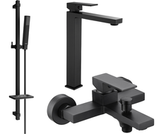 Mexen Uno DQ77 bath set, black - 71413DQ77-70