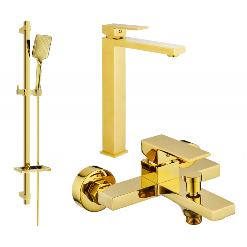 Mexen Uno DQ62 Gold Bathtub Set - 71413DQ62-50