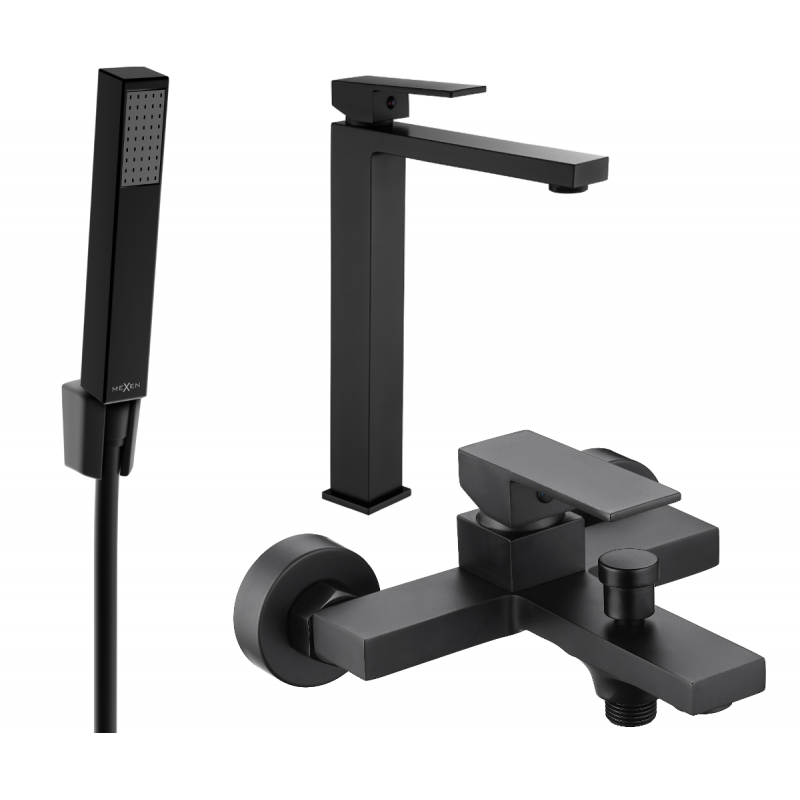Mexen Uno R77 bath set, black - 71413R77-70