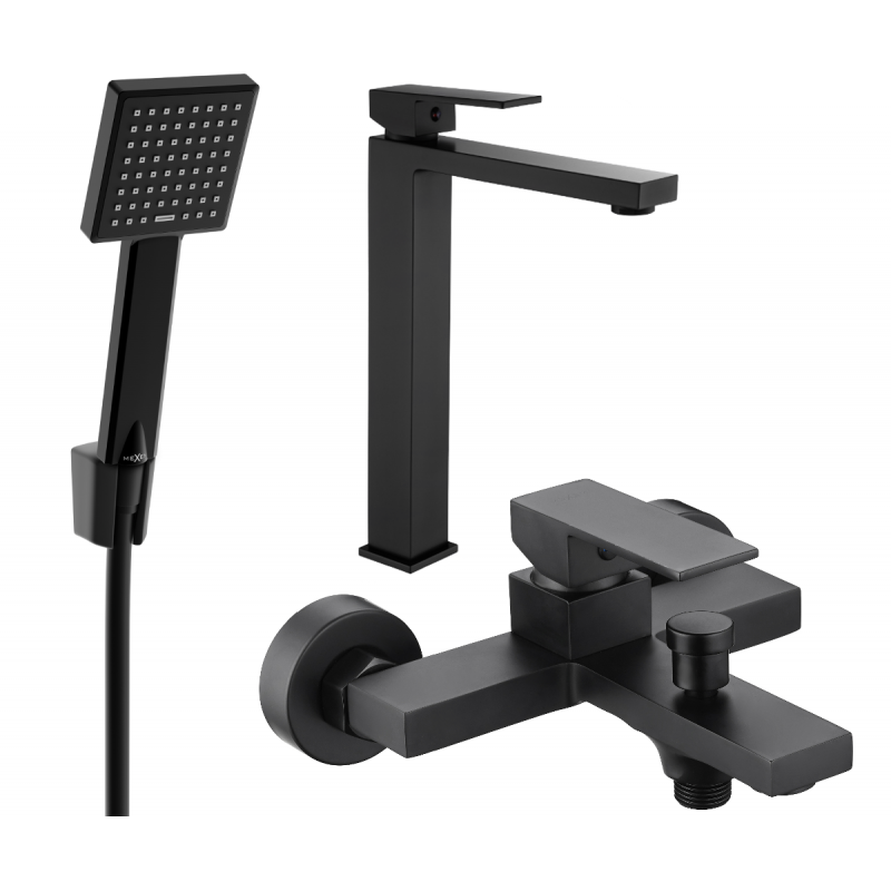 Mexen Uno R45 bath set, black - 71413R45-70