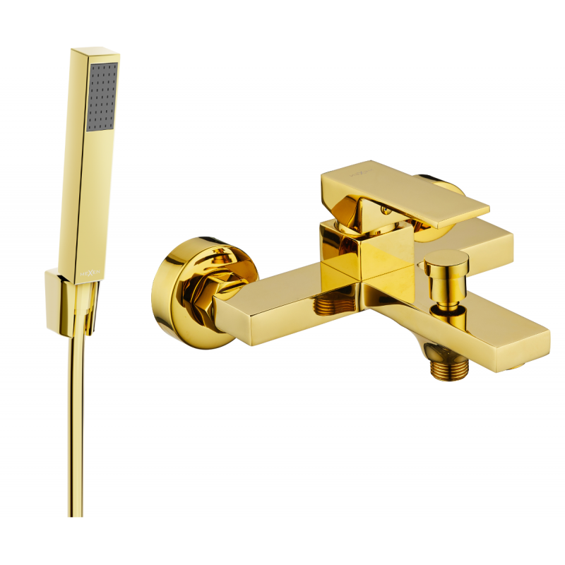 Mexen Uno R77 bathtub faucet with shower set, gold - 7143R77-50