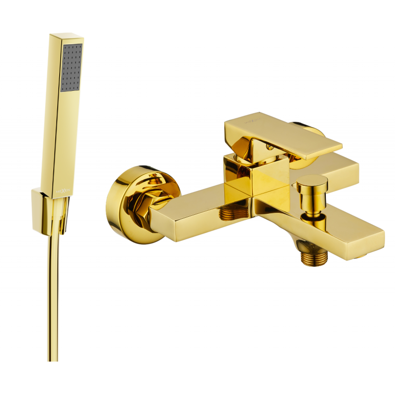 Mexen Uno R77 bathtub mixer tap with shower head, Gold - 7143R77-50