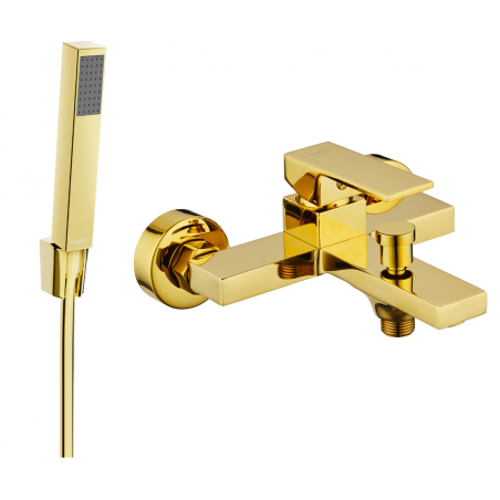 Mexen Uno R77 bathtub mixer tap with shower head, Gold - 7143R77-50