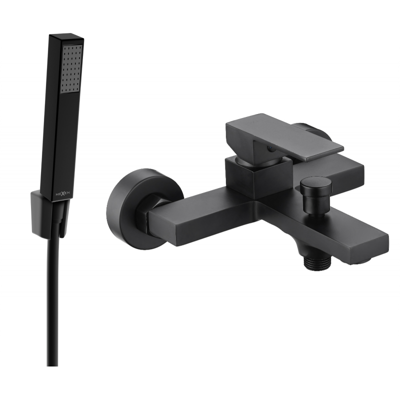 Mexen Uno R77 bath tap with shower set, black - 7143R77-70