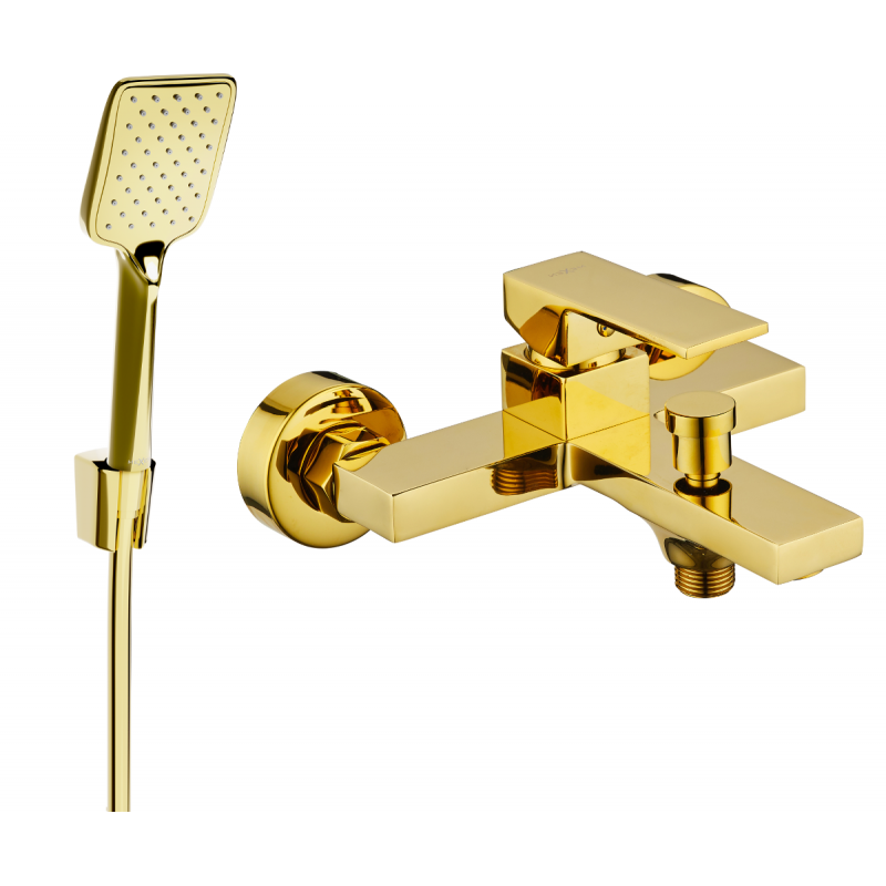Mexen Uno R62 bathtub faucet with shower set, gold - 7143R62-50