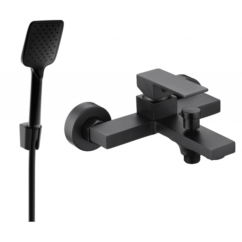 Mexen Uno R62 bathtub mixer tap with shower head, Black - 7143R62-70