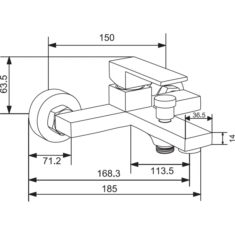 Mexen Uno R45 bath faucet with shower set, chrome - 7143R45-00