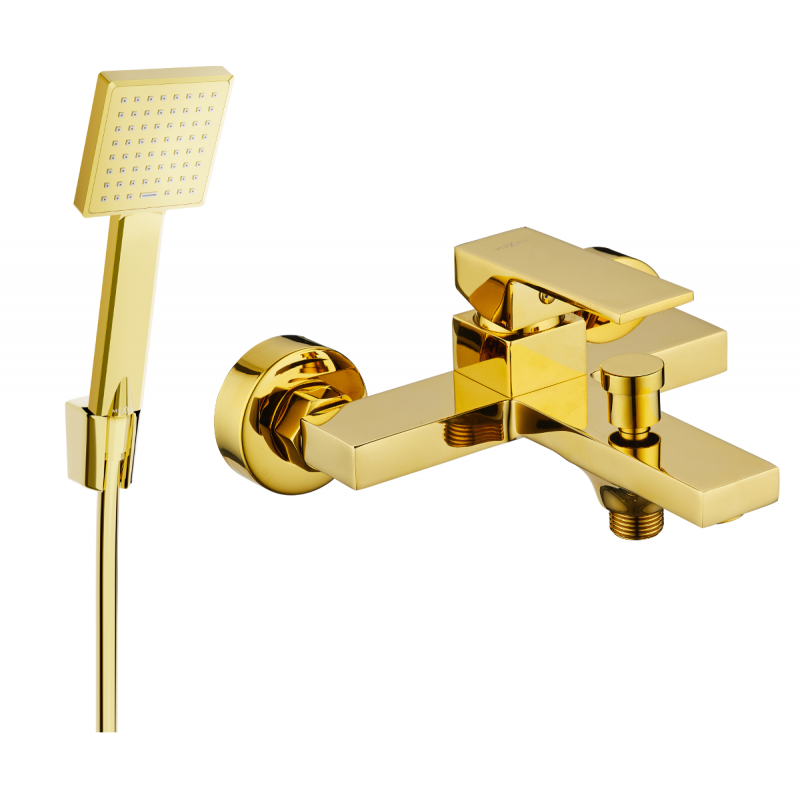 Mexen Uno R45 bathtub mixer tap with shower head, Gold - 7143R45-50