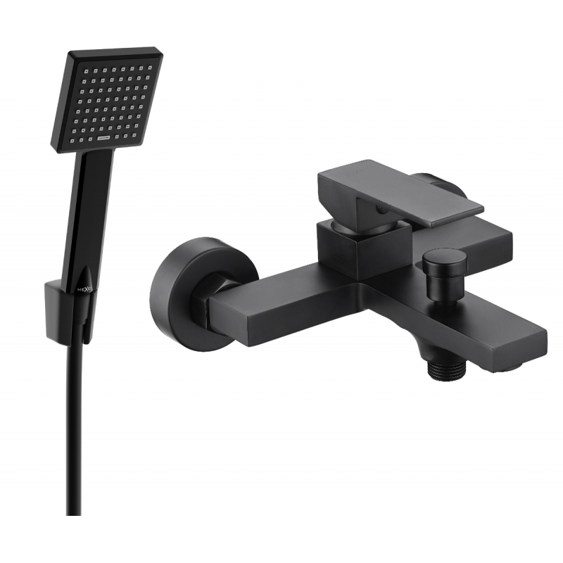 Mexen Uno R45 bathtub mixer tap with shower head, Black - 7143R45-70