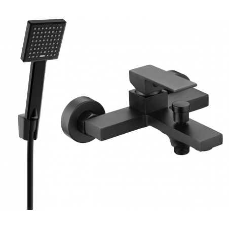 Mexen Uno R45 bathtub mixer tap with shower head, Black - 7143R45-70