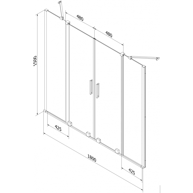Mexen Velar Duo Shower Screen 2-Panel Sliding 180 x 150 cm, Transparent, Brushed Nickel - 896-180-000-02-97