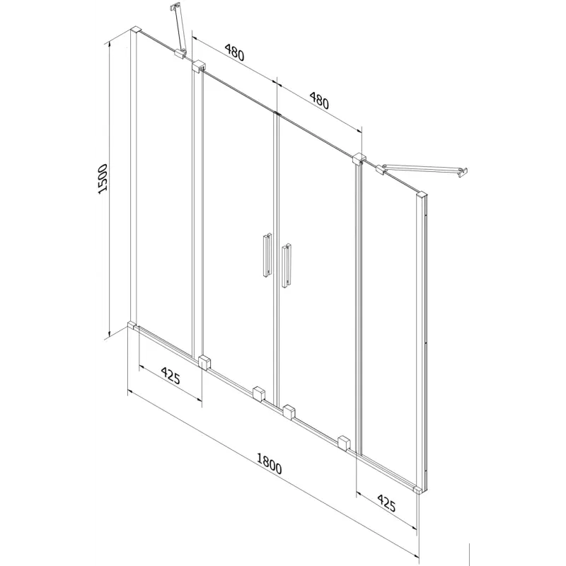 Mexen Velar Duo 2-wing Sliding Bath Screen 180 x 150 cm, Frosted, Brushed Gun Gray - 896-180-000-32-66