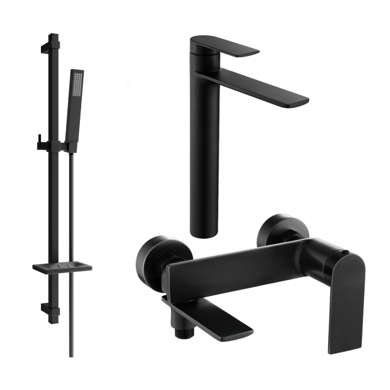 Mexen Zero DQ02 bath set, black - 7113DQ02-70