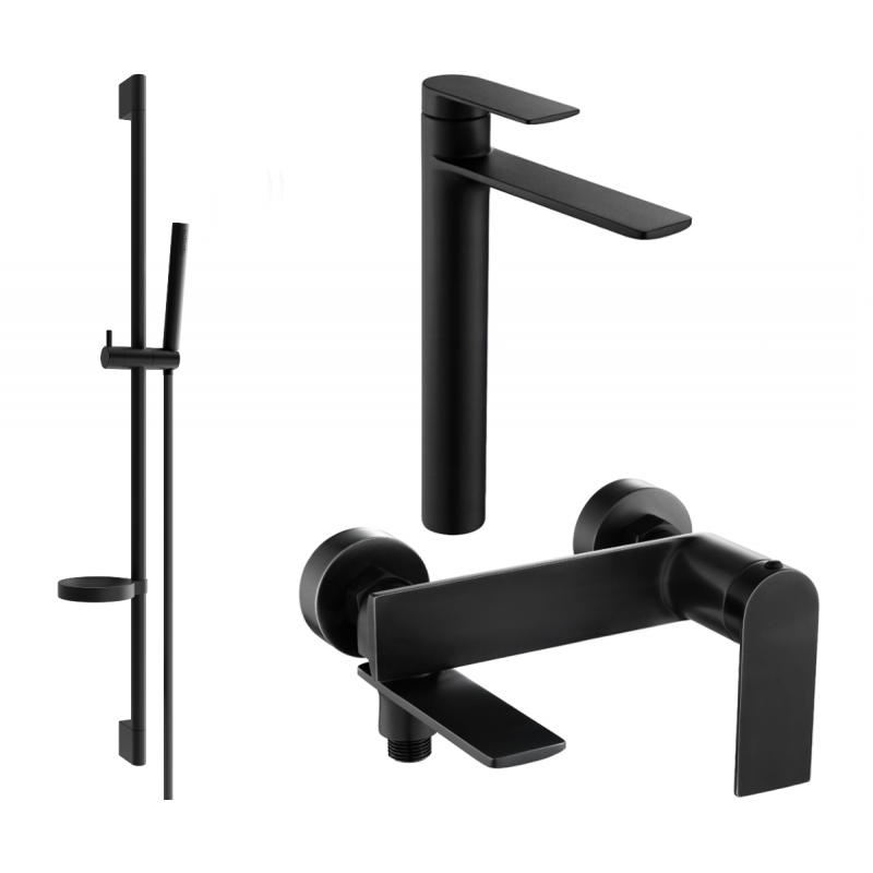 Mexen Zero DS70 bath set, black - 7113DS70-70