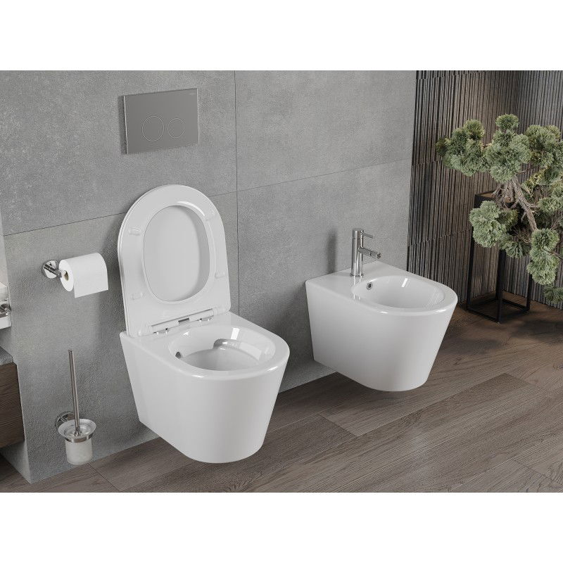 Mexen Rico Rimless Toilet Bowl with Slim Soft-Close Seat, Duroplast, Glossy White - 30720400