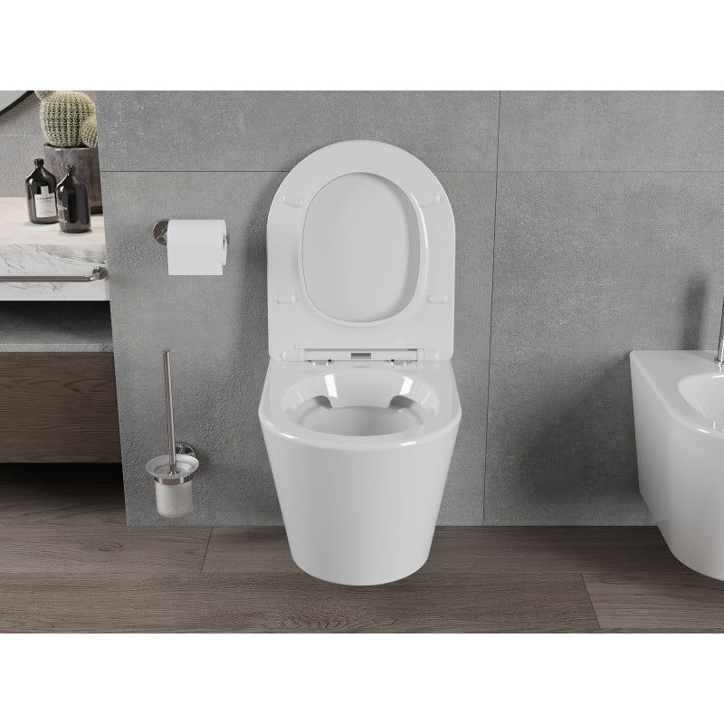 Mexen Rico Rimless Toilet Bowl with Slim Soft-Close Seat, Duroplast, Glossy White - 30720400