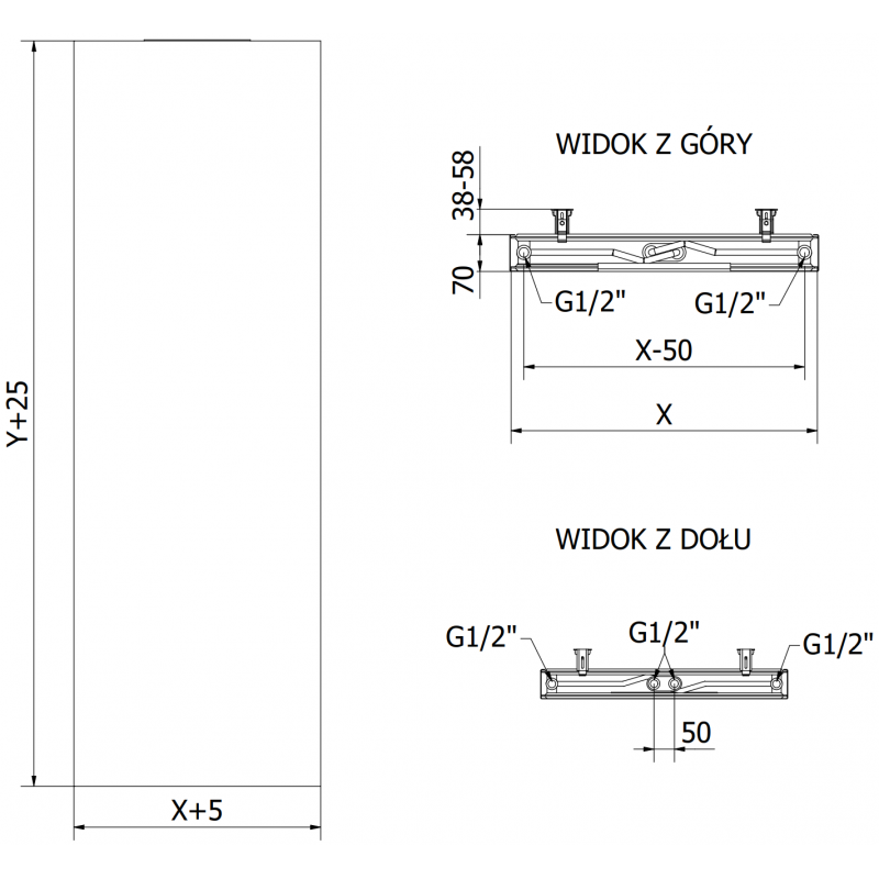 Mexen Flat VS20S panel radiator 2200 x 400 mm, bottom central connection, 1013 W, anthracite - W6VS20S-220-040-66