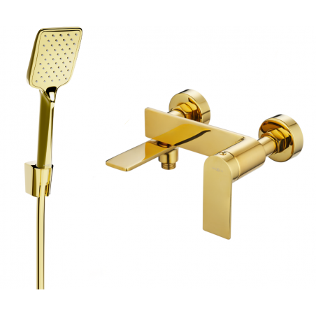 Mexen Zero R62 bathtub mixer tap with shower head, Gold - 7113R62-50