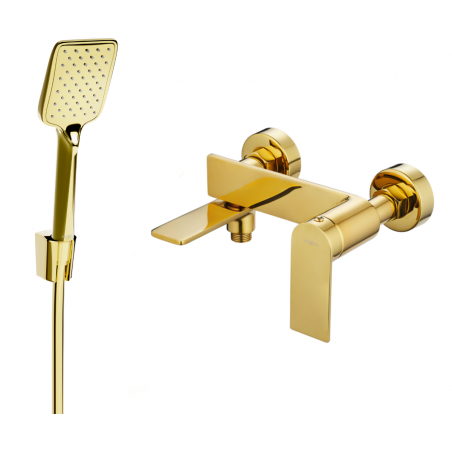 Mexen Zero R62 bathtub tap with shower set, gold - 7113R62-50