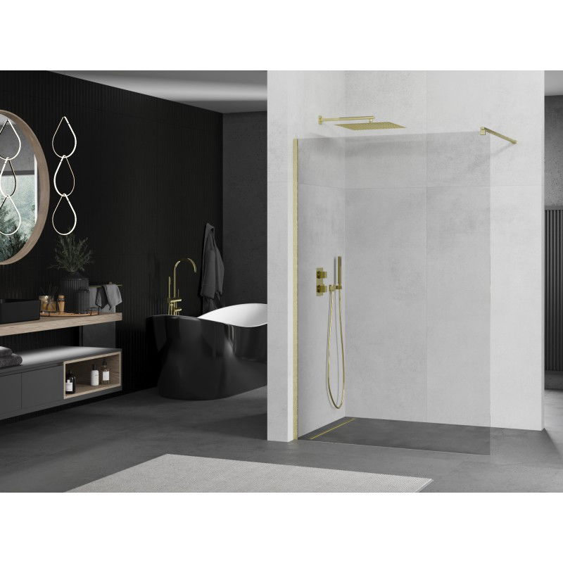 Mexen Kioto shower wall Walk-in 150 x 200 cm, transparent 8 mm, brushed gold - 800-150-101-55-00