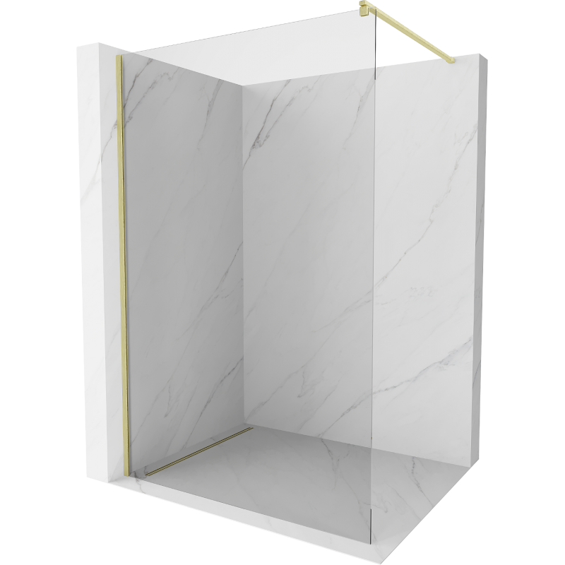 Mexen Kioto Walk-in Shower Wall 145 x 200 cm, Transparent 8 mm, Brushed Gold - 800-145-101-55-00
