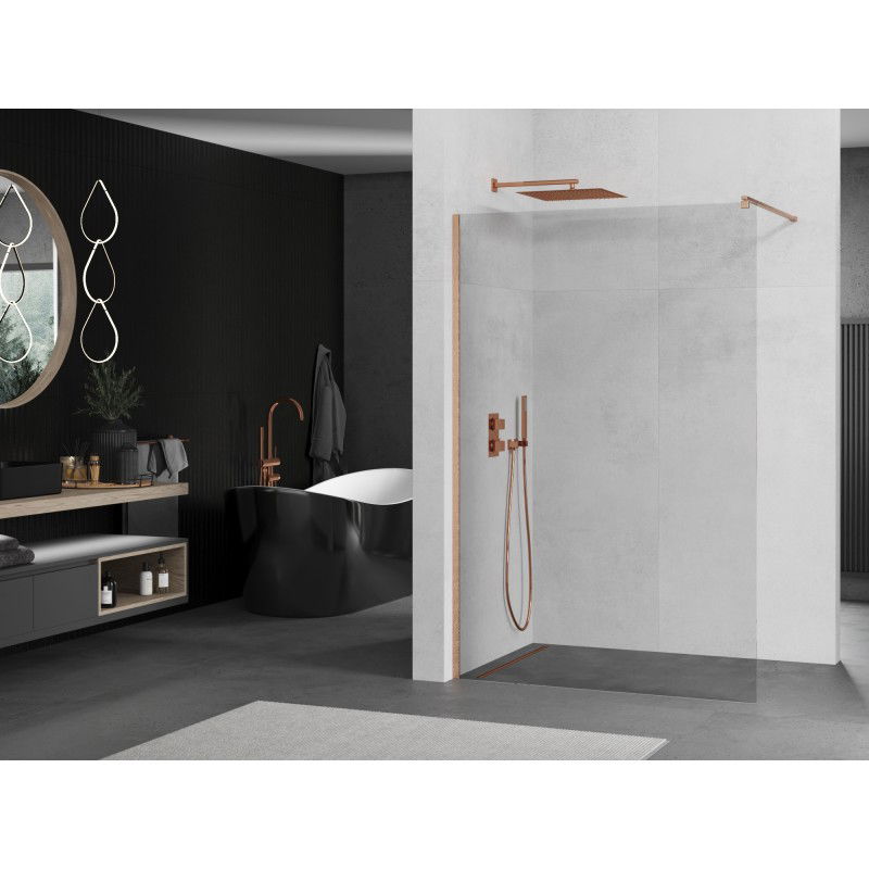 Mexen Kioto Walk-in Shower Wall 120 x 200 cm, Transparent 8 mm, Brushed Copper - 800-120-101-65-00
