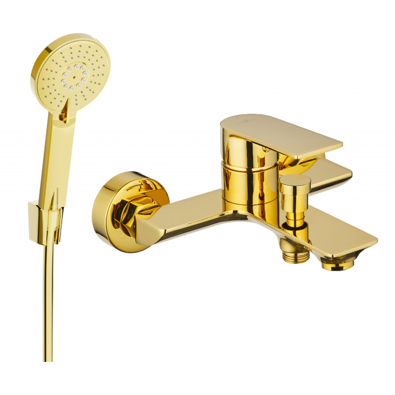 Mexen Alexa R40 bath mixer with shower set, gold - 7123R40-50