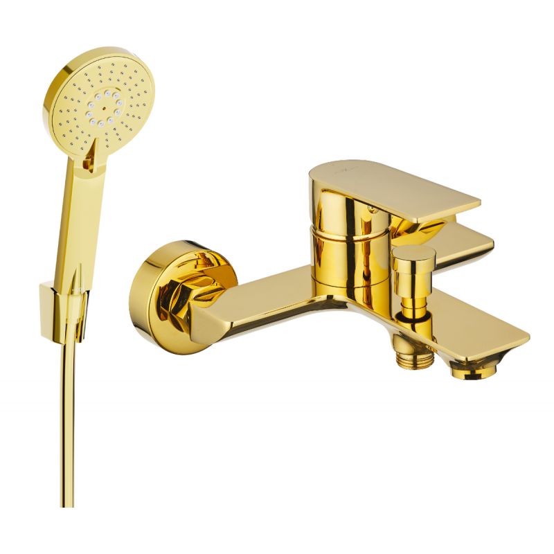 Mexen Alexa R40 bathtub mixer tap with shower head, Gold - 7123R40-50