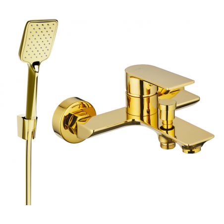 Mexen Alexa R62 bathtub mixer tap with shower head, Gold - 7123R62-50