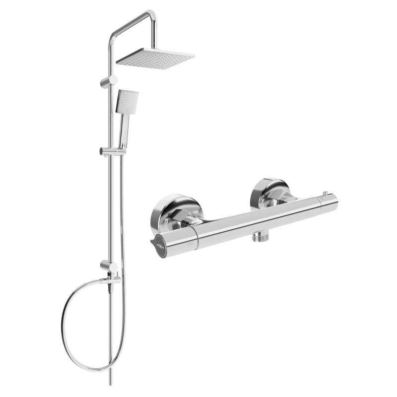 Mexen Tord surface-mounted shower set with a rainmaker and Slim thermostatic mixer tap, Chrome - 77105200-00