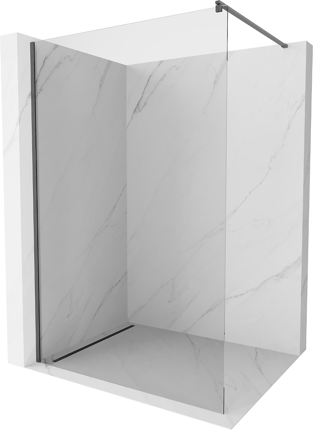 Mexen Kioto Walk-in Shower Wall 135 x 200 cm, Transparent 8 mm, Gun Gray Brushed - 800-135-101-66-00