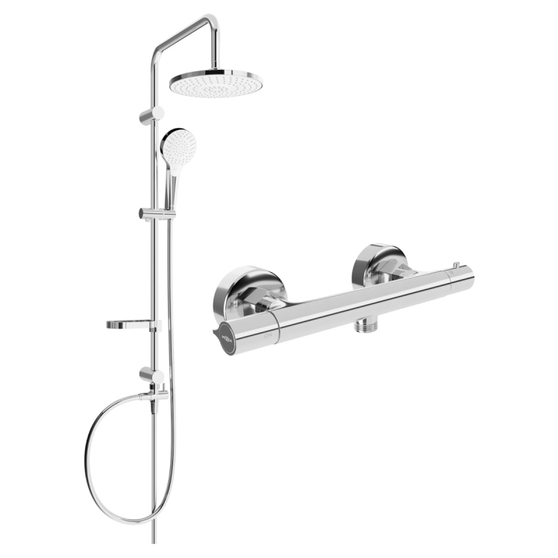Mexen Erik surface-mounted shower set with a rainmaker and Slim thermostatic mixer tap, Chrome - 77105205-00