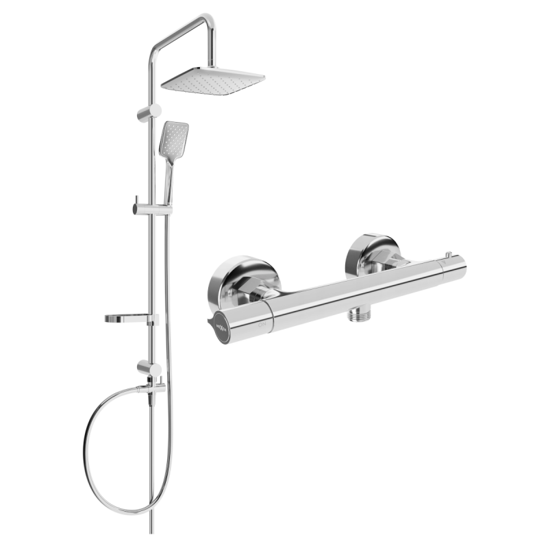 Mexen Slim Sven surface-mounted shower set with rain shower head and thermostatic shower faucet, chrome - 77105262-00