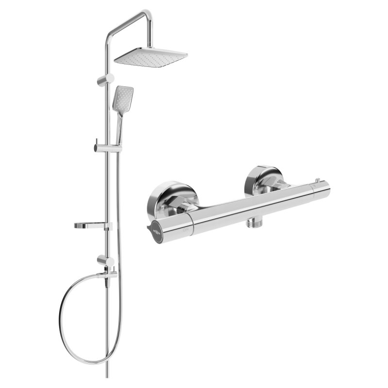 Mexen Sven surface-mounted shower set with a rainmaker and Slim thermostatic mixer tap, Chrome - 77105262-00