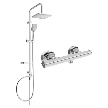 Mexen Sven surface-mounted shower set with a rainmaker and Slim thermostatic mixer tap, Chrome - 77105262-00