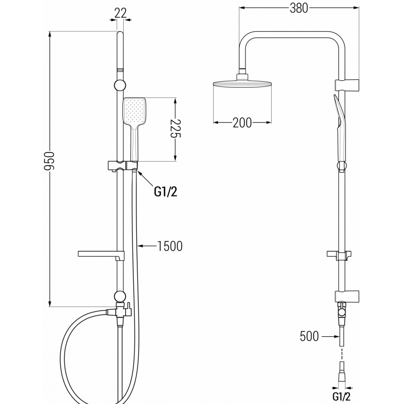 Mexen Slim Sven surface-mounted shower set with rain shower head and thermostatic shower faucet, chrome - 77105262-00