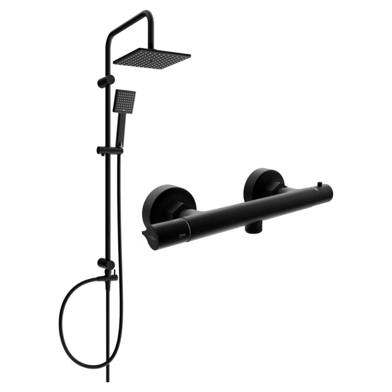 Mexen Tord surface-mounted shower set with a rainmaker and Slim thermostatic mixer tap, Black - 77105200-70