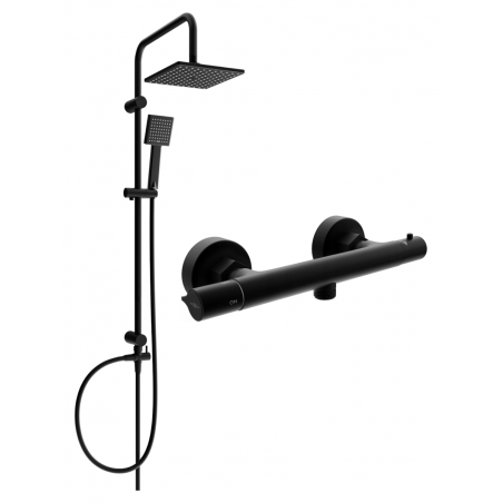 Mexen Tord exposed shower set with overhead shower and Slim thermostatic shower mixer, black - 77105200-70