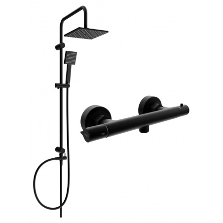 Mexen Tord surface-mounted shower set with a rainmaker and Slim thermostatic mixer tap, Black - 77105200-70