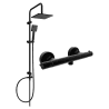 Mexen Tord exposed shower set with overhead shower and Slim thermostatic shower mixer, black - 77105200-70